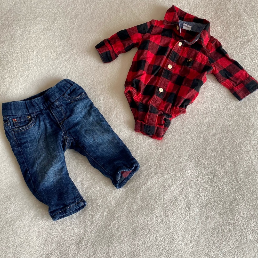 Baby Gap Plaid Bodysuit & Jeans Set